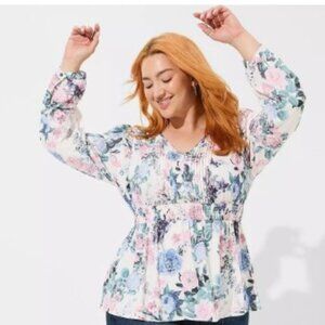 Torrid Babydoll Georgette Pintuck Long Sleeve Blouse 1x
